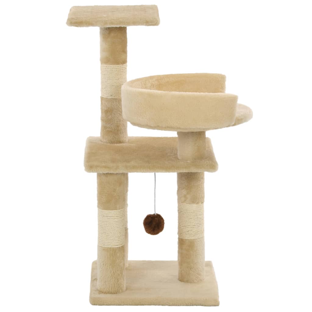 Cat house with sisal rope scratching post, 65 cm, beige