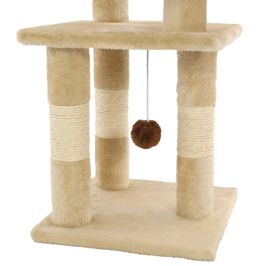 Cat house with sisal rope scratching post, 65 cm, beige