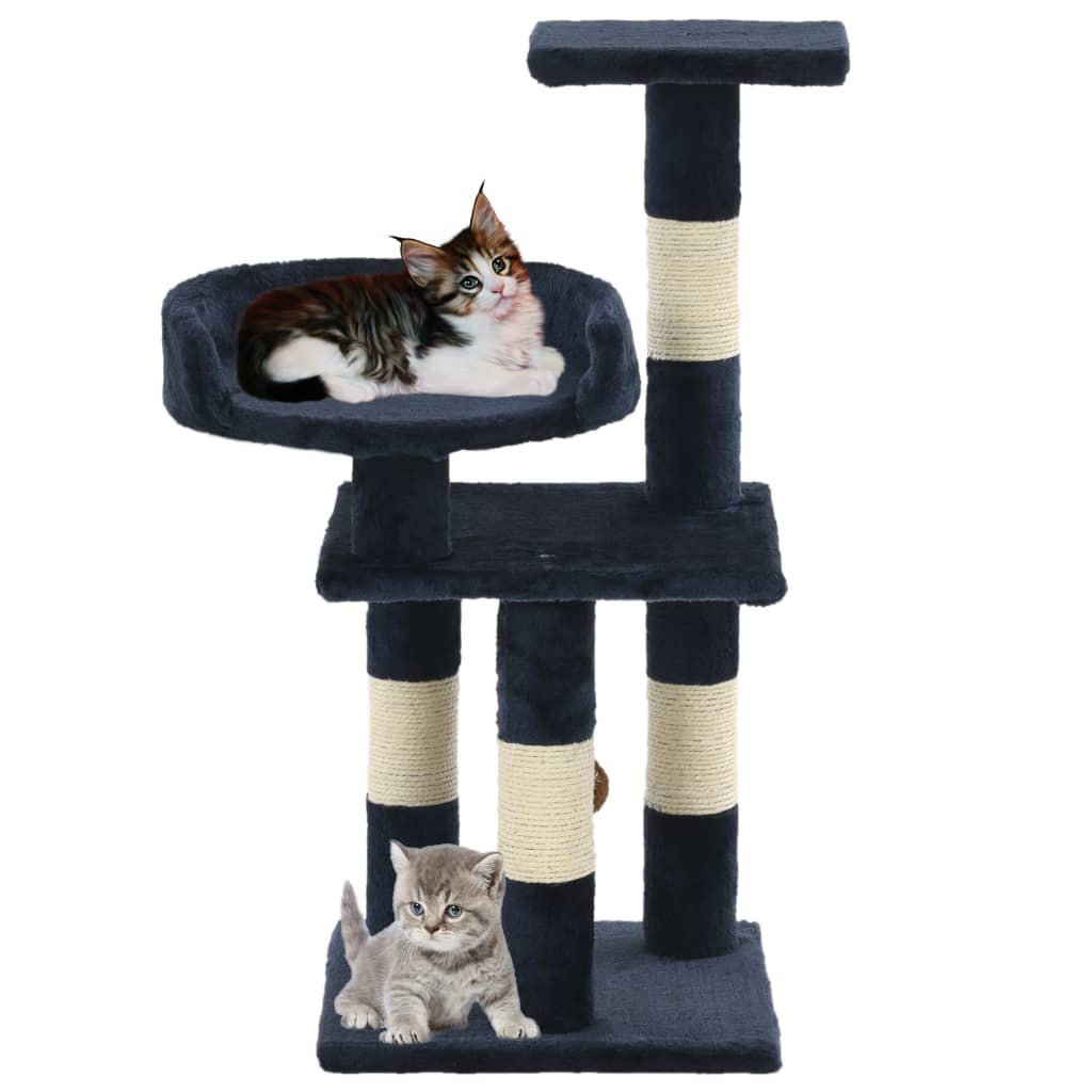 Cat house with sisal rope and scratching post 65 cm, blue