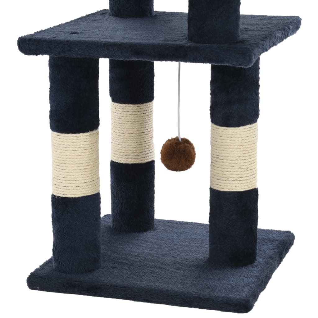 Cat house with sisal rope and scratching post 65 cm, blue