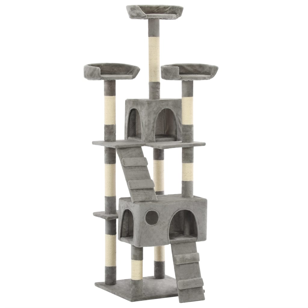 Cat house with sisal rope and scratching post 170 cm grey