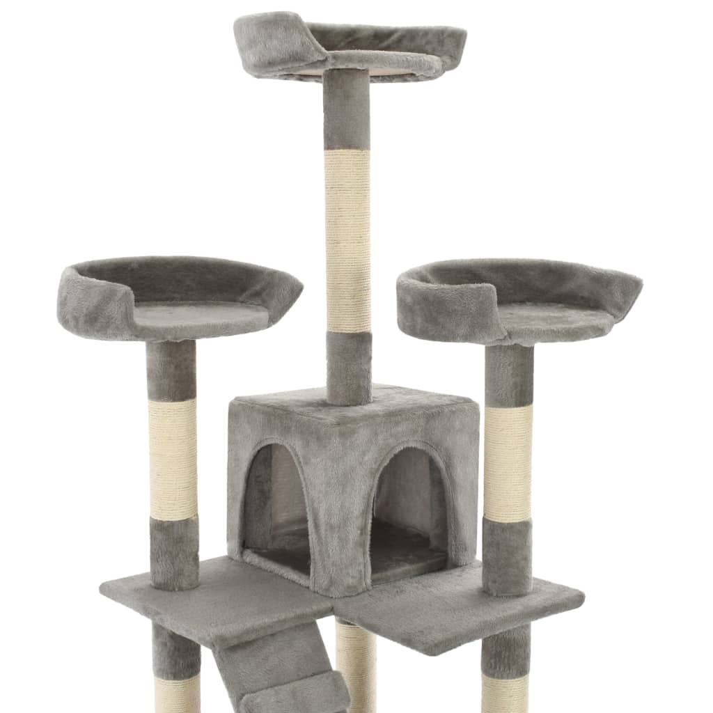 Cat house with sisal rope and scratching post 170 cm grey