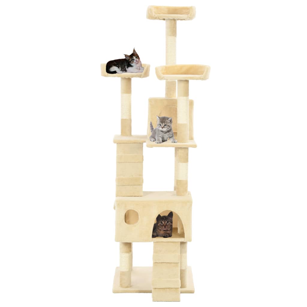 Cat house with sisal rope and scratching post 170 cm beige