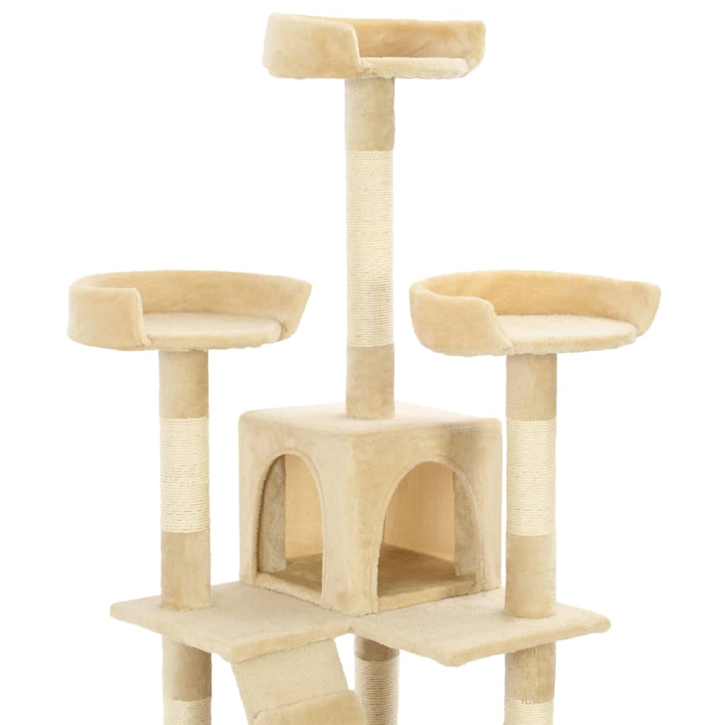 Cat house with sisal rope and scratching post 170 cm beige