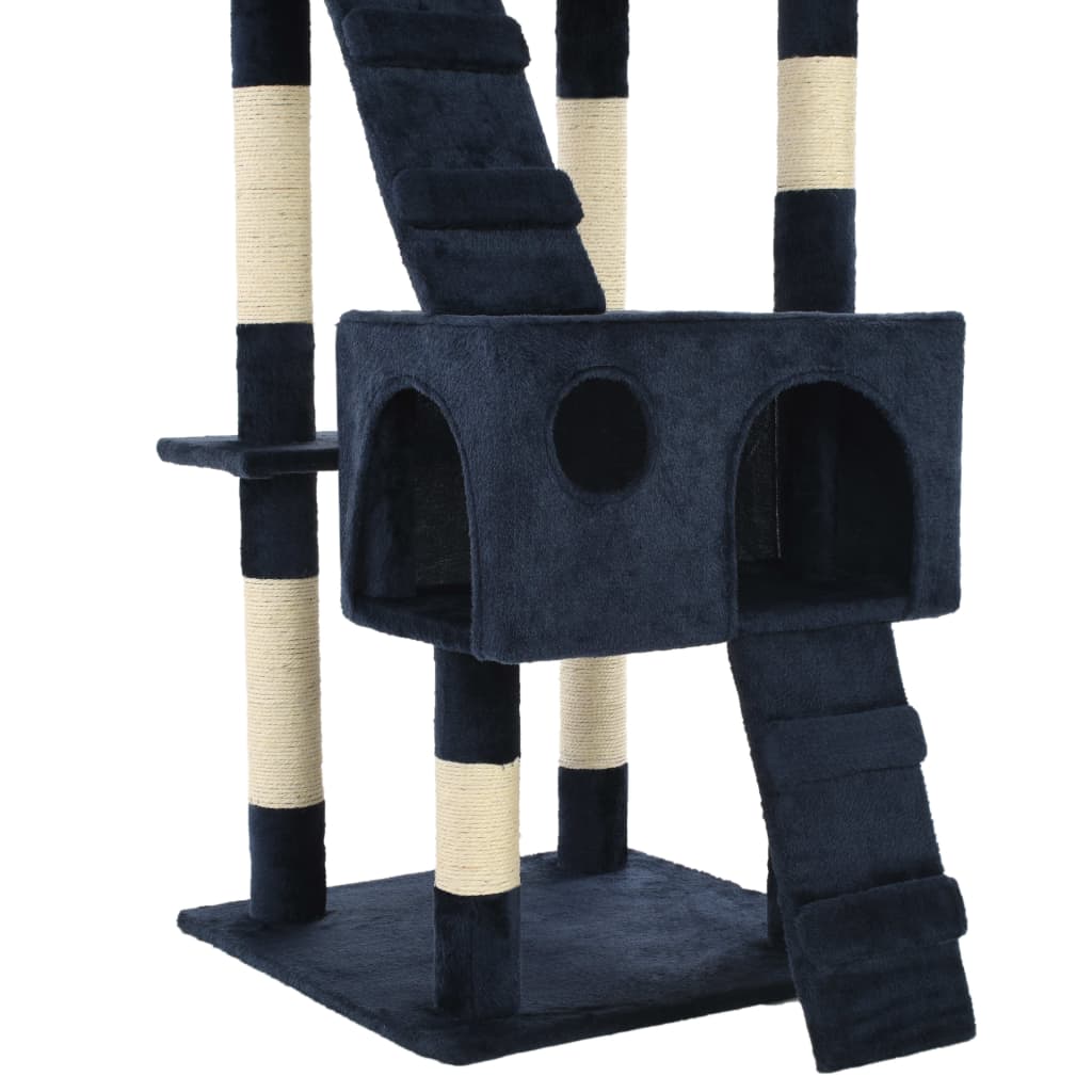 Cat house with sisal rope and scratching post 170 cm blue