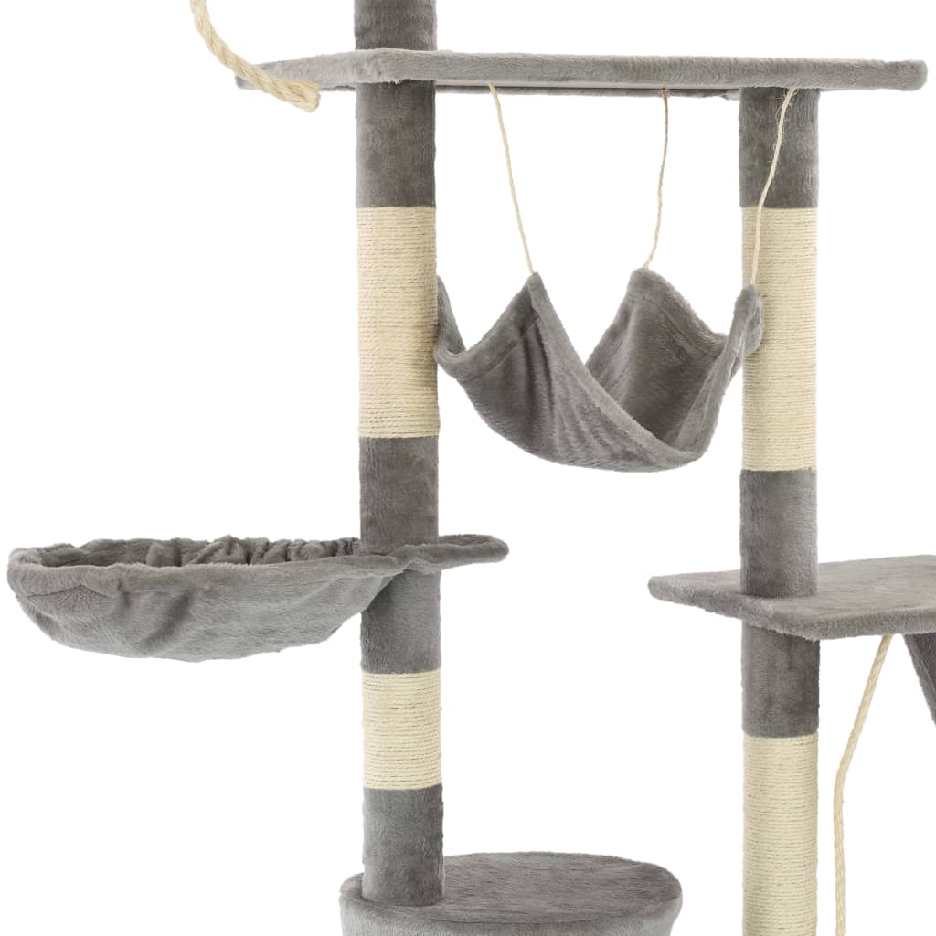 Cat house with sisal rope and scratching post 230–250 cm, grey