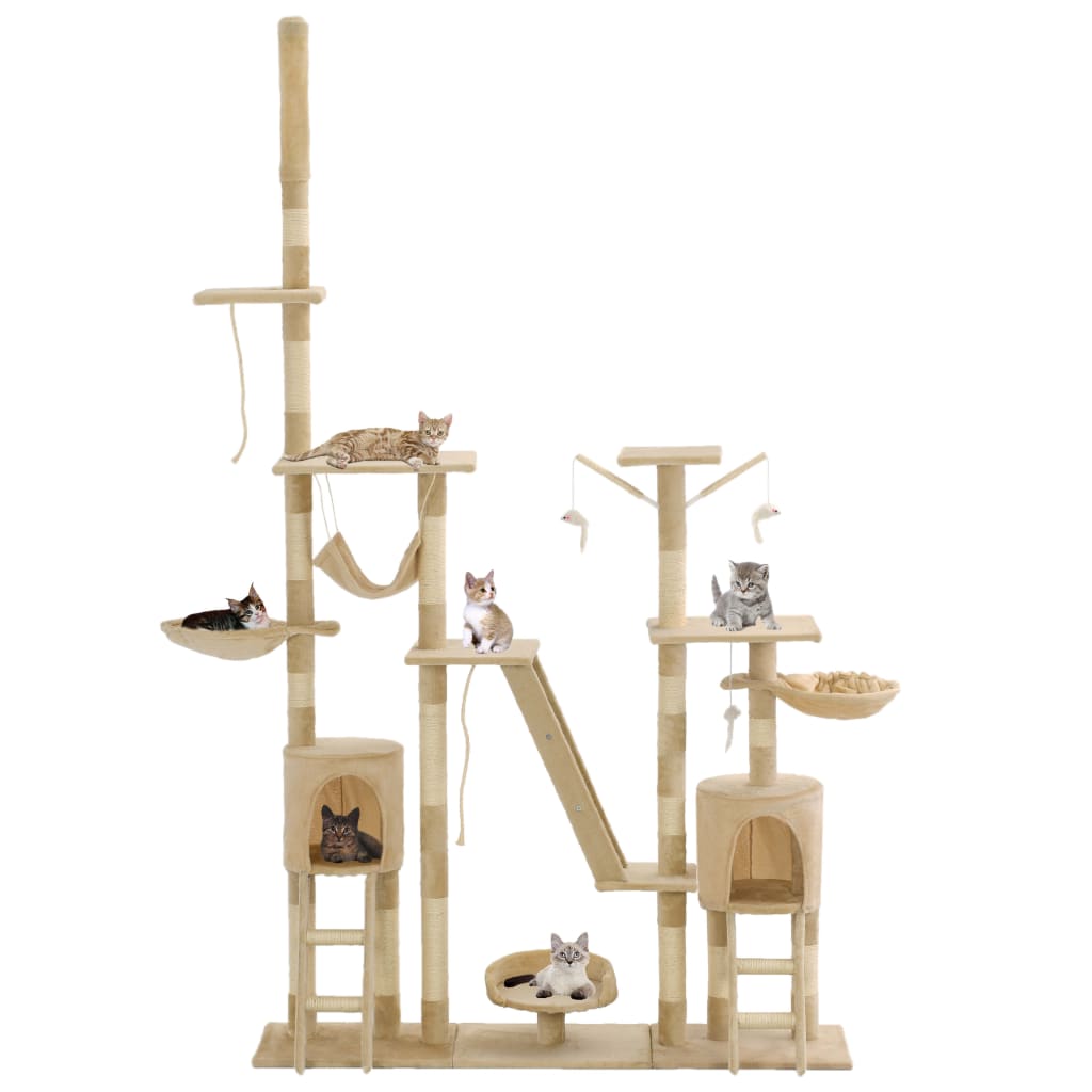 Cat house with sisal rope scratching post, 230–250 cm, beige