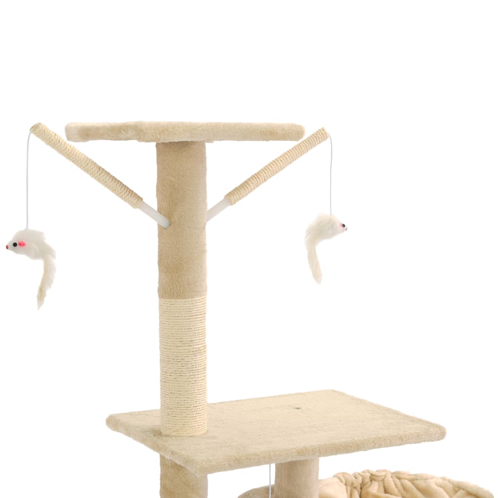 Cat house with sisal rope scratching post, 230–250 cm, beige