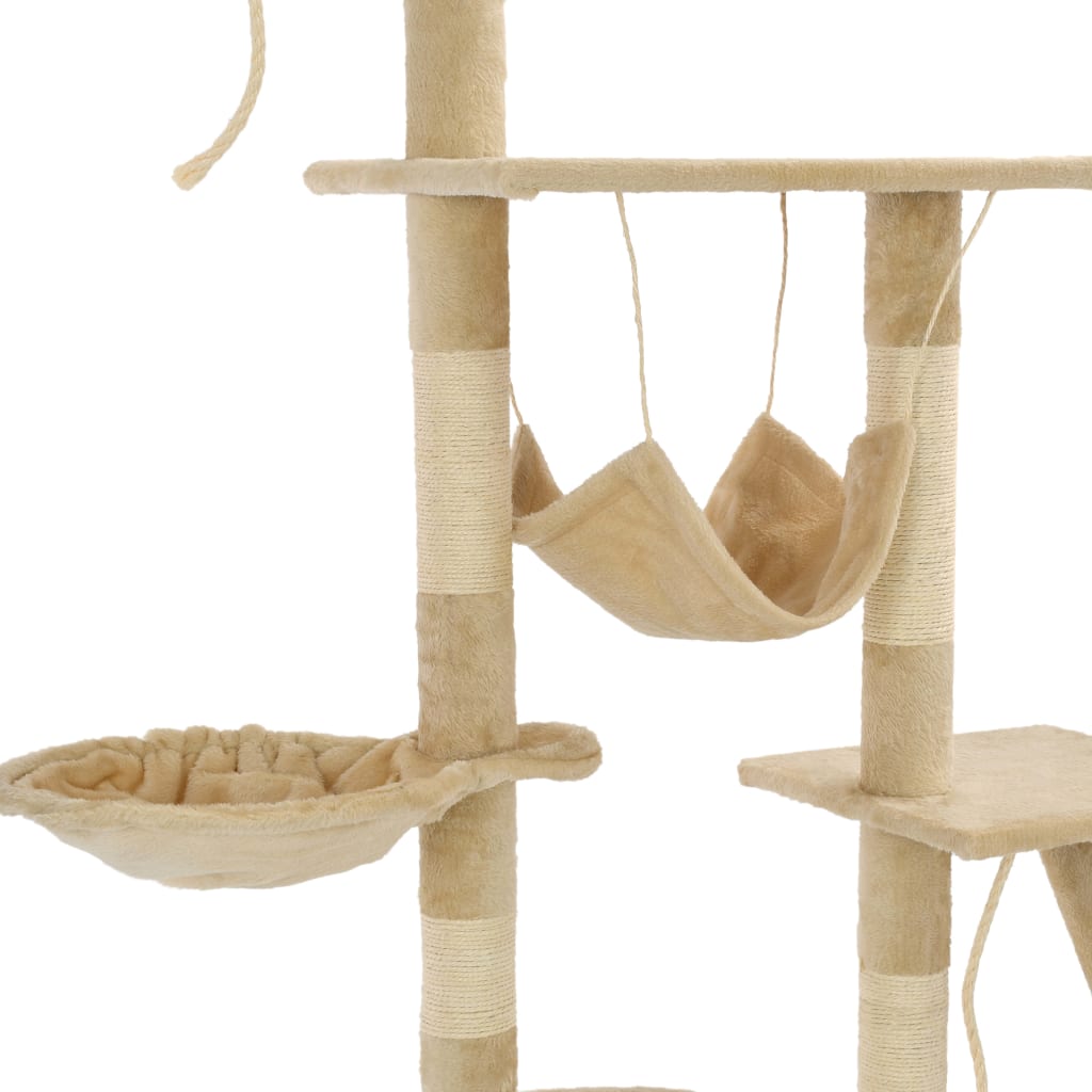 Cat house with sisal rope scratching post, 230–250 cm, beige