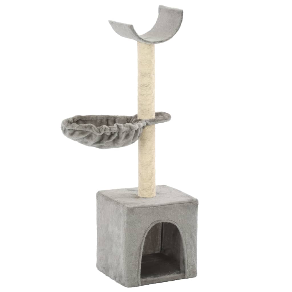 Cat house with sisal rope and scratching post, 105 cm, grey