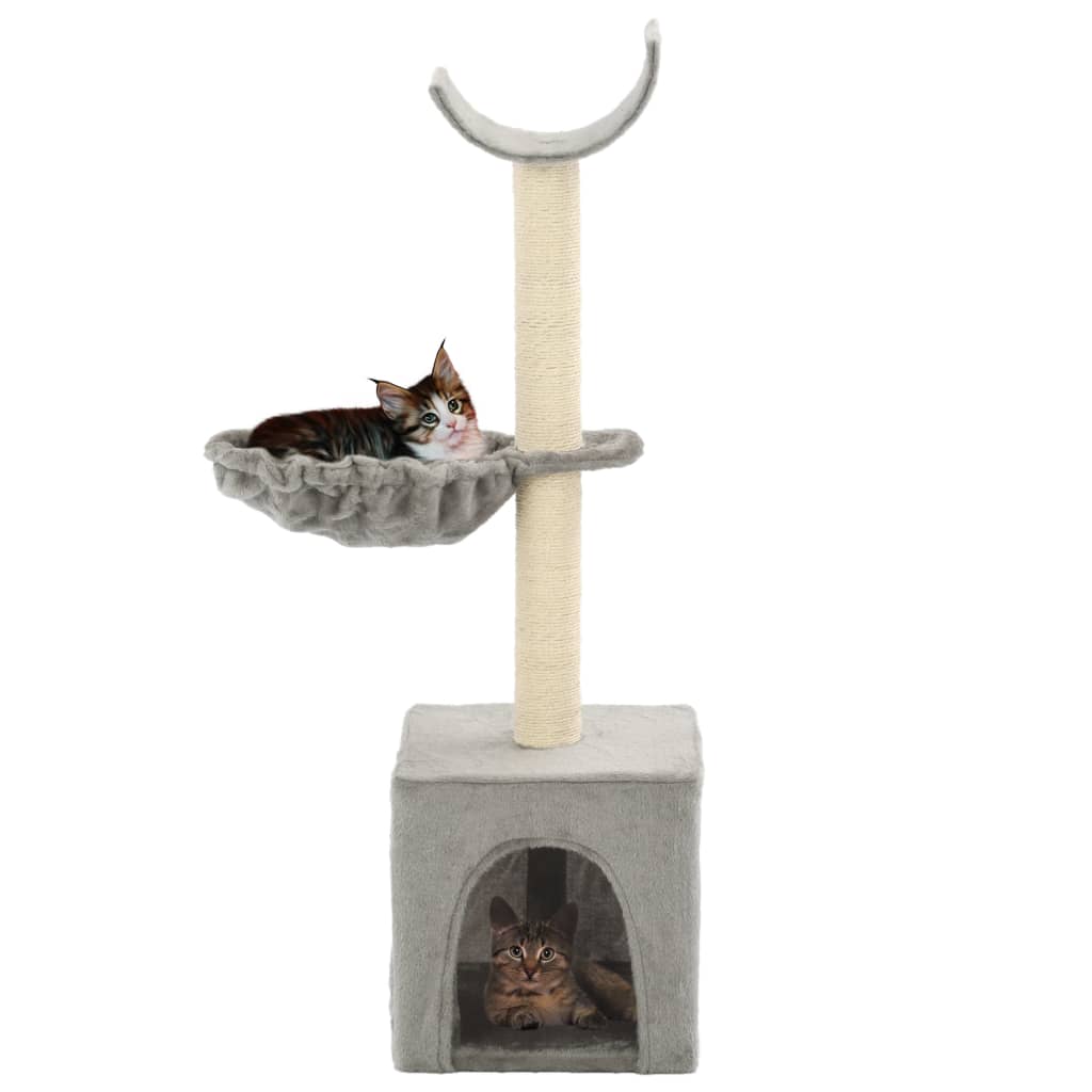 Cat house with sisal rope and scratching post, 105 cm, grey