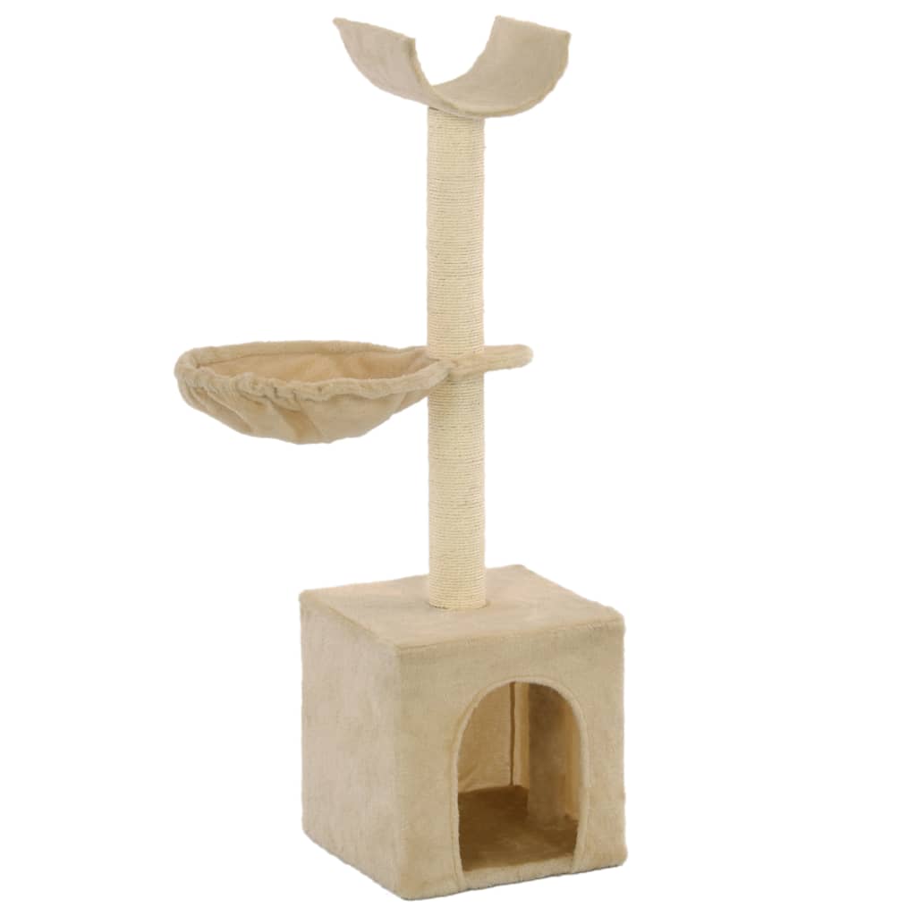 Cat house with sisal rope scratching post, 105 cm, beige