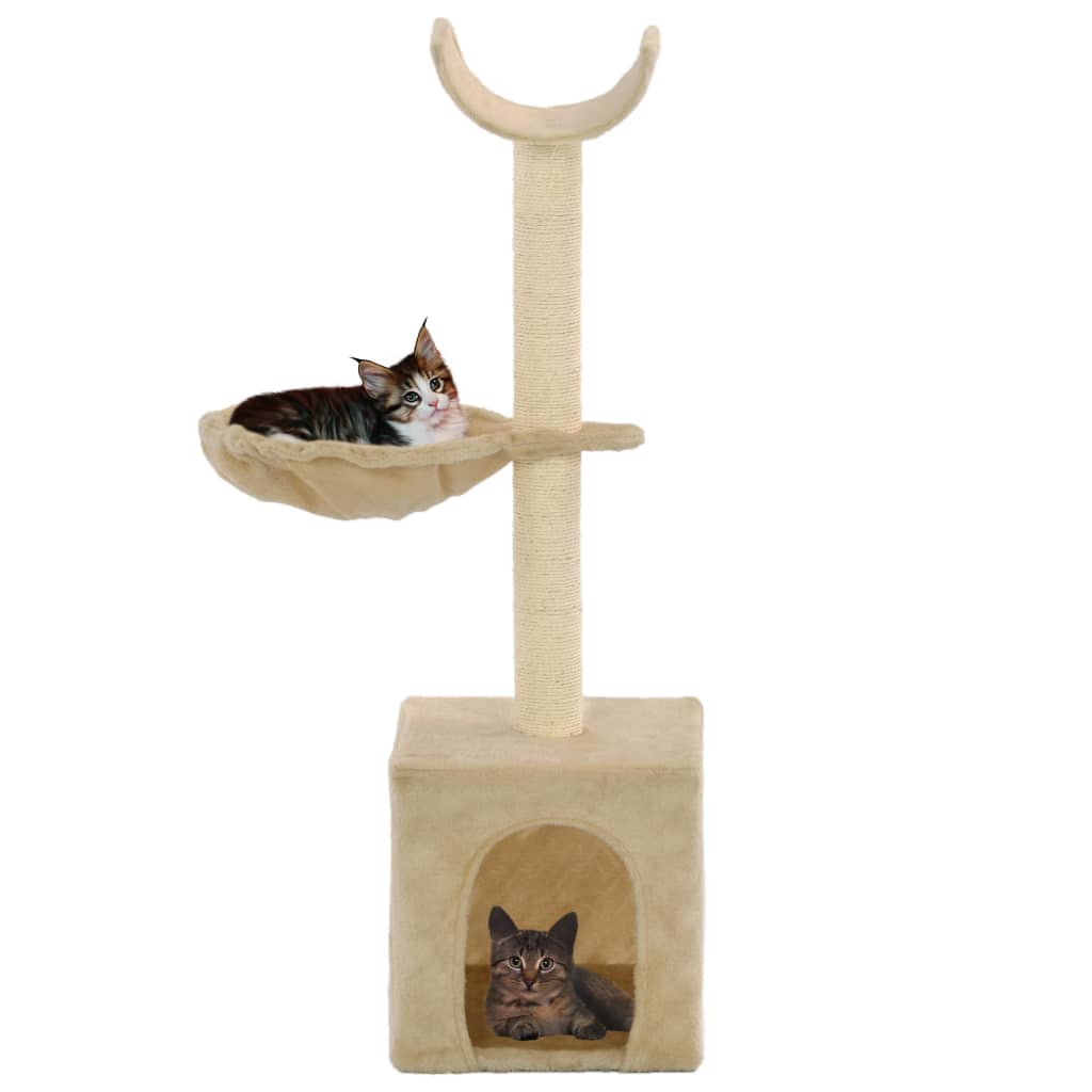 Cat house with sisal rope scratching post, 105 cm, beige