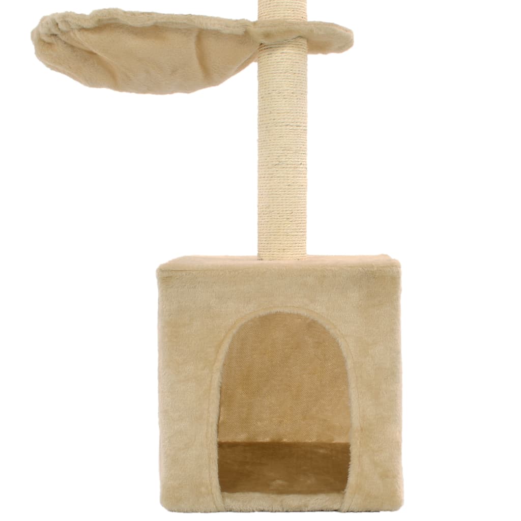 Cat house with sisal rope scratching post, 105 cm, beige