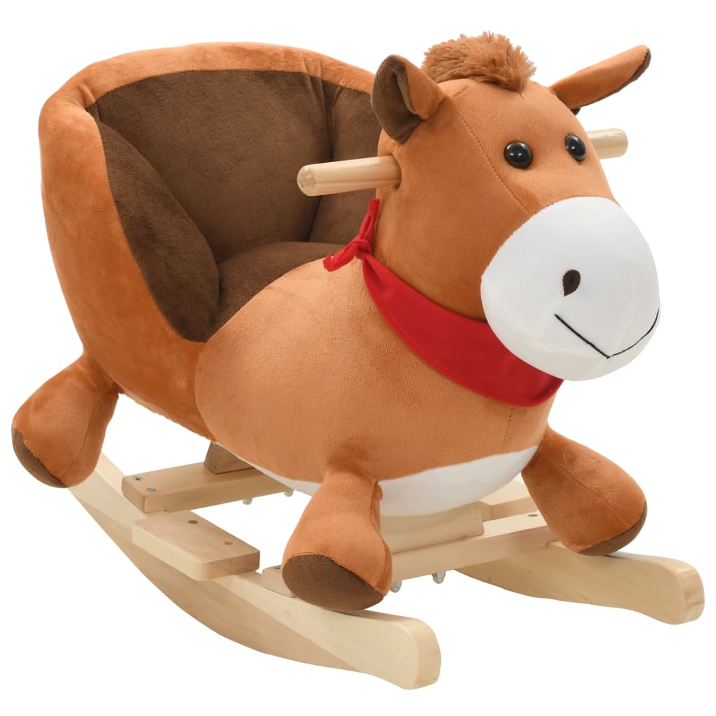 Rocking horse with backrest, plush, 60 x 32 x 50 cm brown