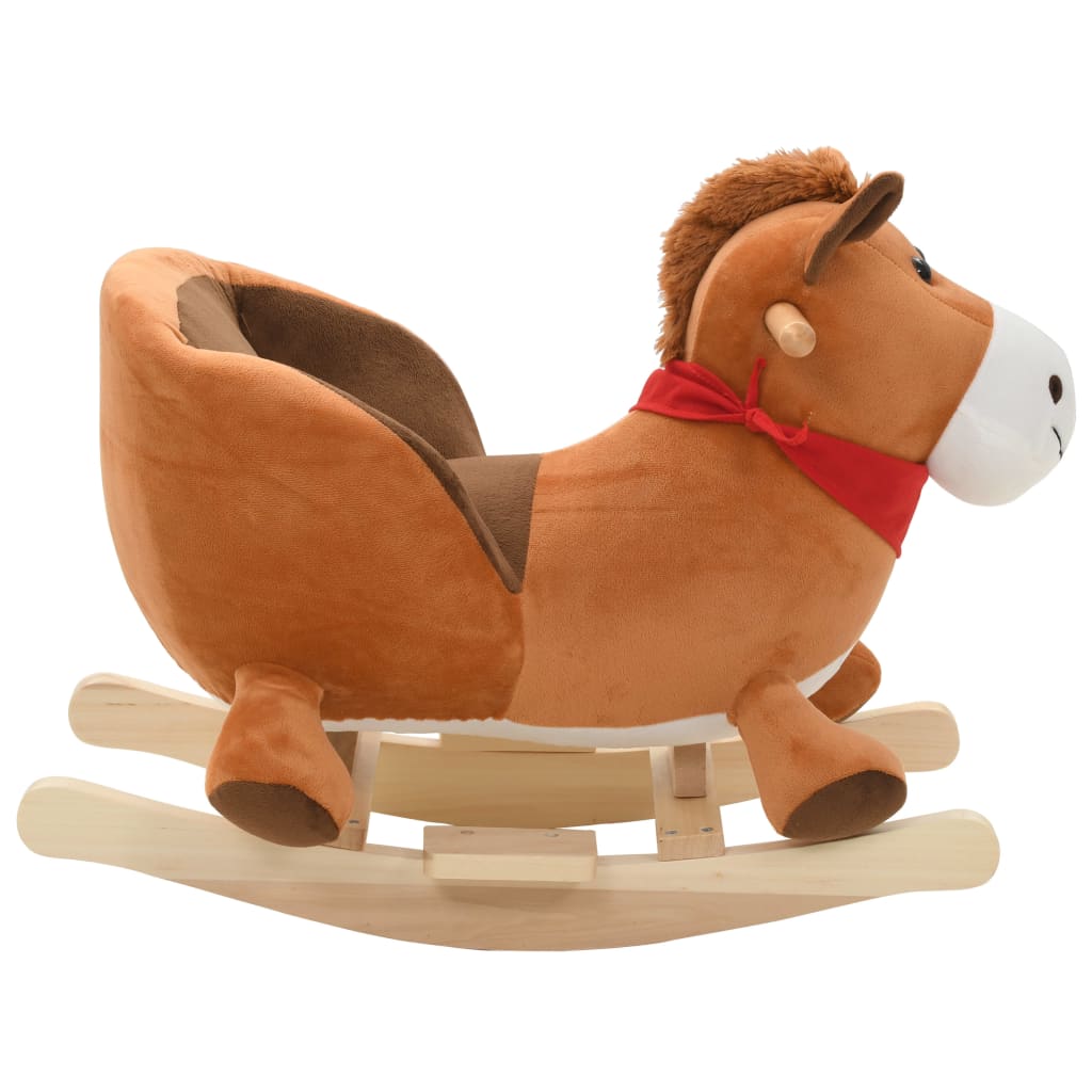 Rocking horse with backrest, plush, 60 x 32 x 50 cm brown