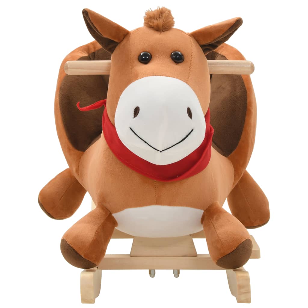 Rocking horse with backrest, plush, 60 x 32 x 50 cm brown