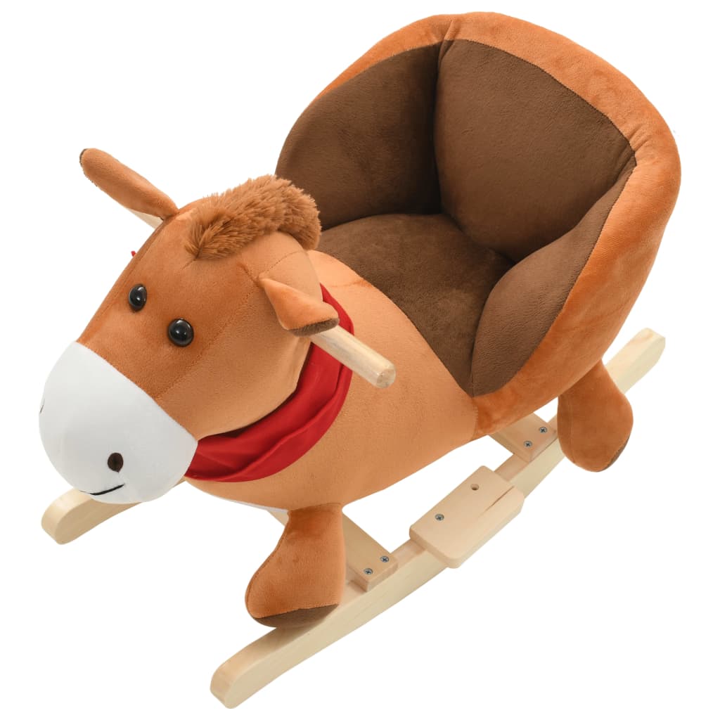 Rocking horse with backrest, plush, 60 x 32 x 50 cm brown