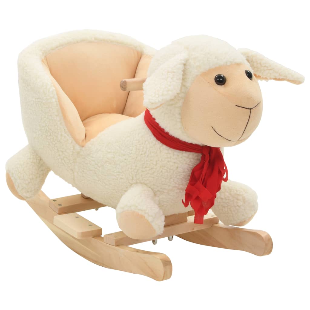 rocking horse with backrest, sheep, plush, 60 x 32 x 50 cm white