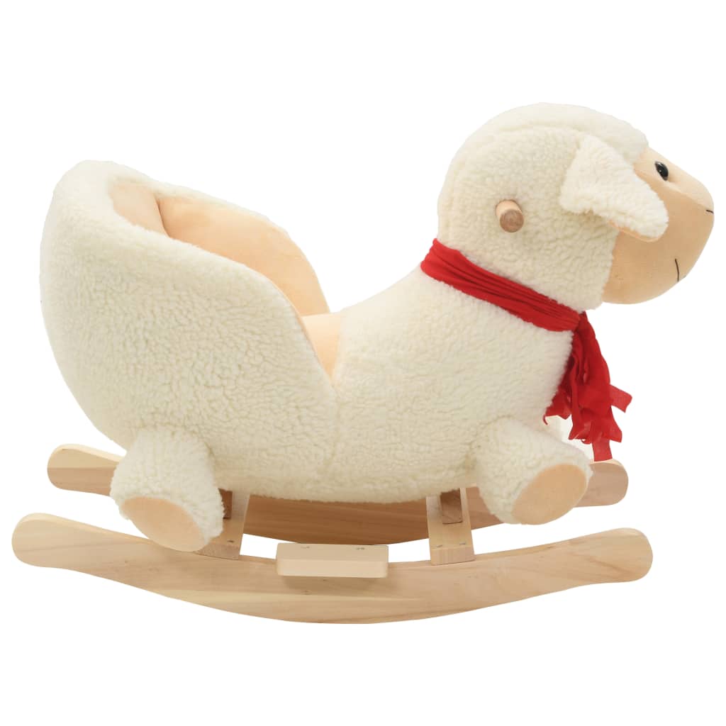 rocking horse with backrest, sheep, plush, 60 x 32 x 50 cm white