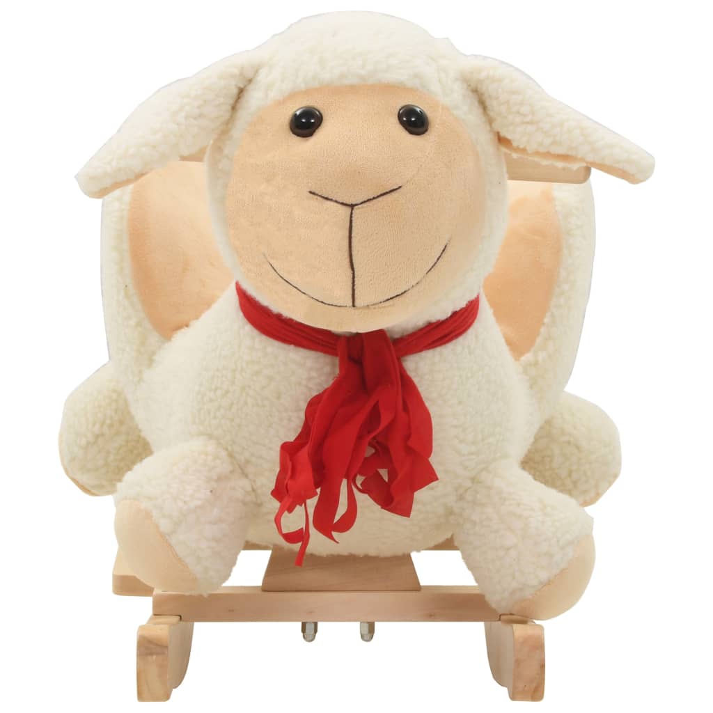 rocking horse with backrest, sheep, plush, 60 x 32 x 50 cm white