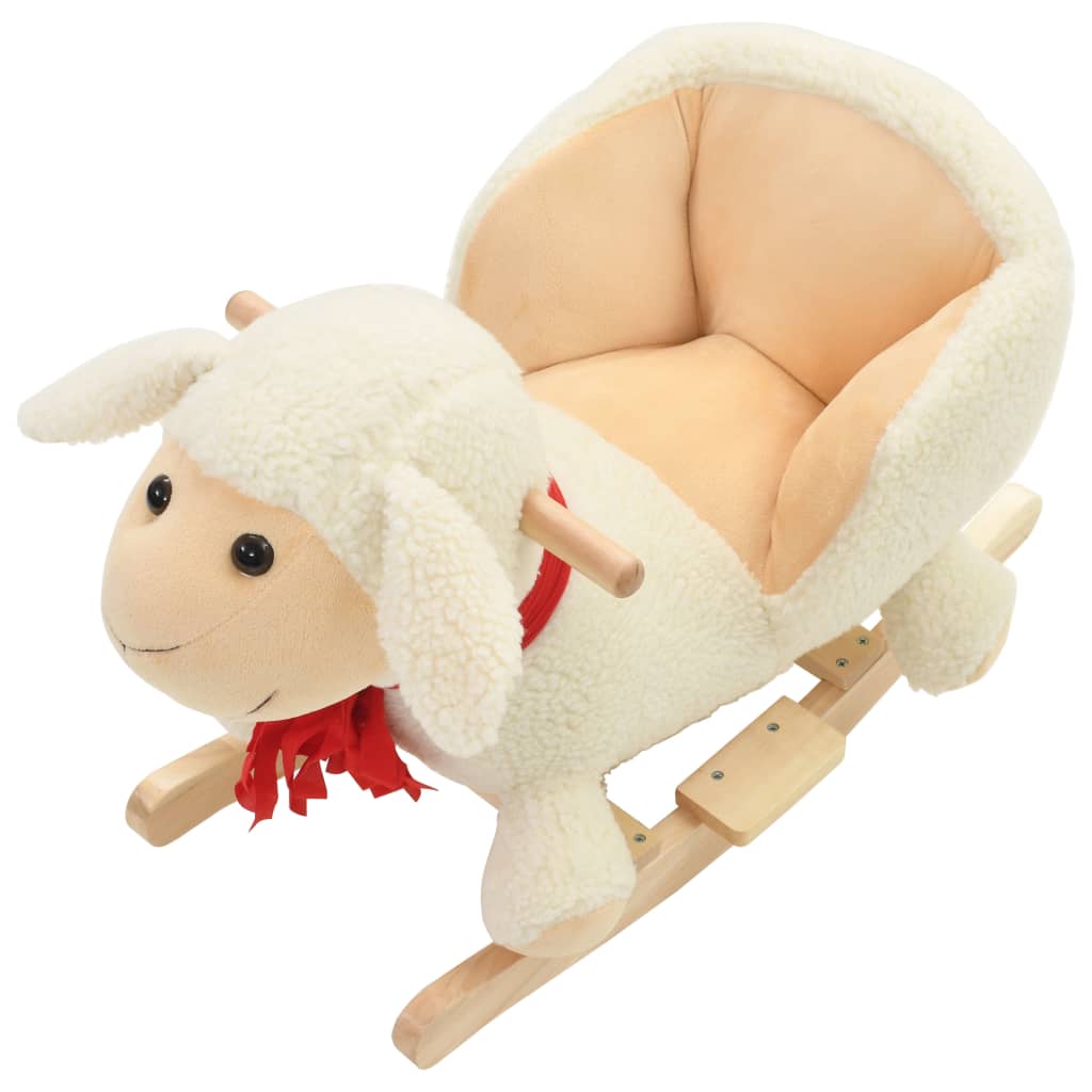 rocking horse with backrest, sheep, plush, 60 x 32 x 50 cm white