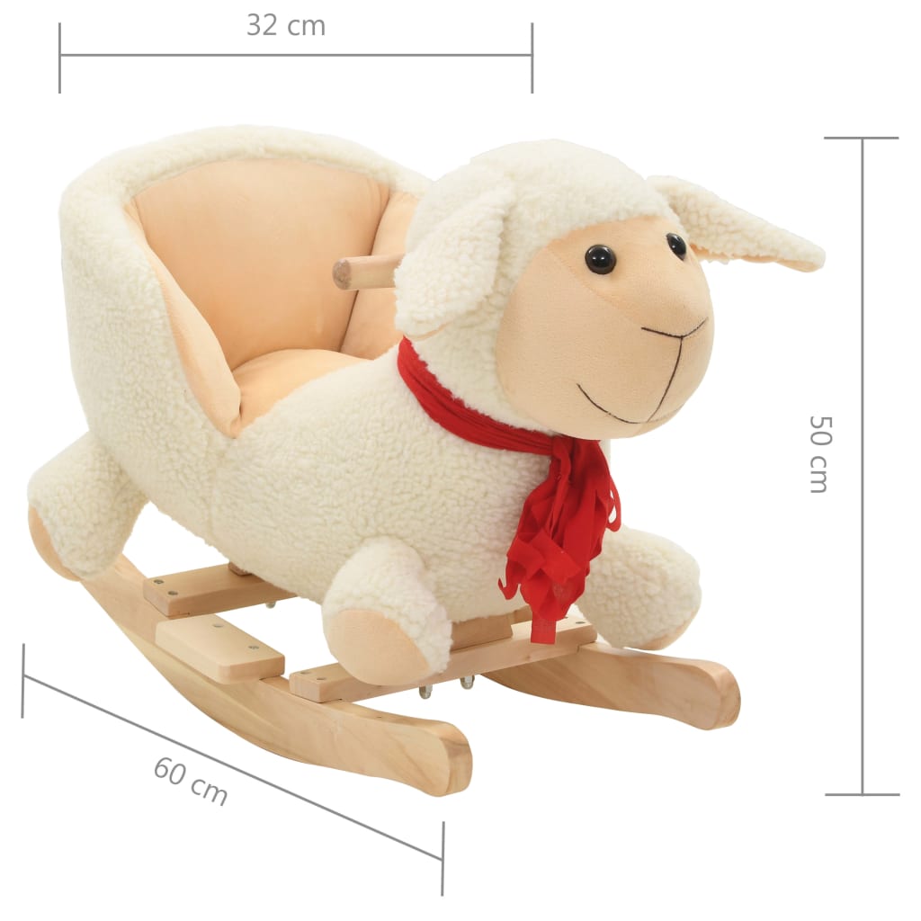 rocking horse with backrest, sheep, plush, 60 x 32 x 50 cm white