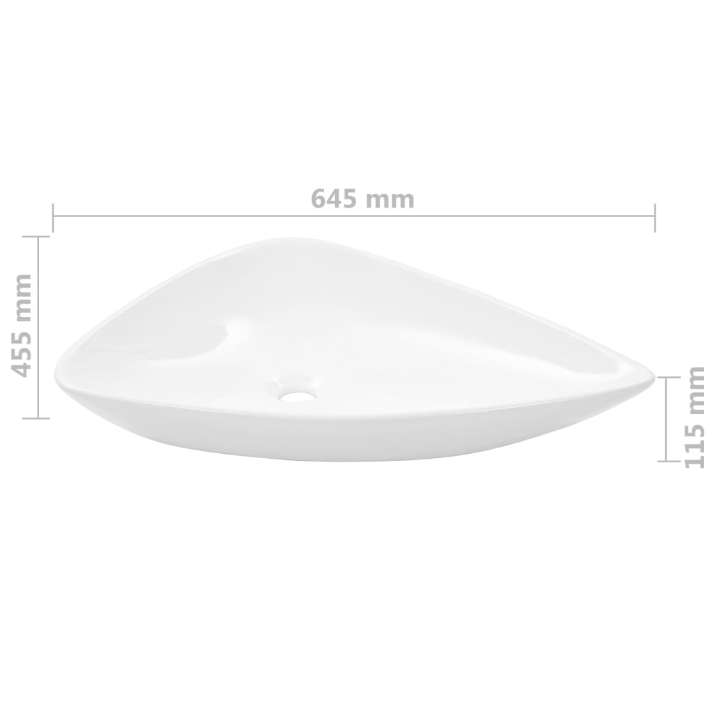 ceramic sink white triangular 645 x 455 x 115 mm