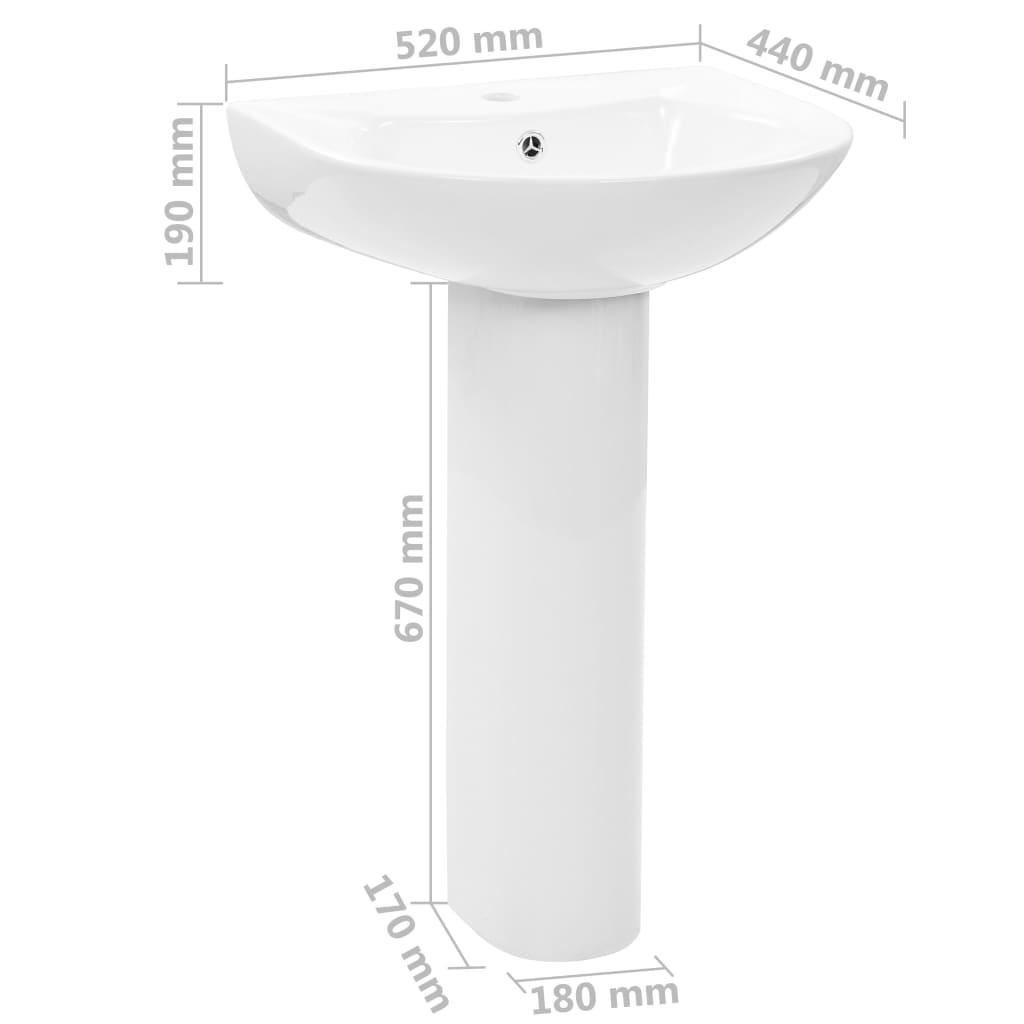 freestanding sink with legs, ceramic, white 520 x 440 x 190 mm