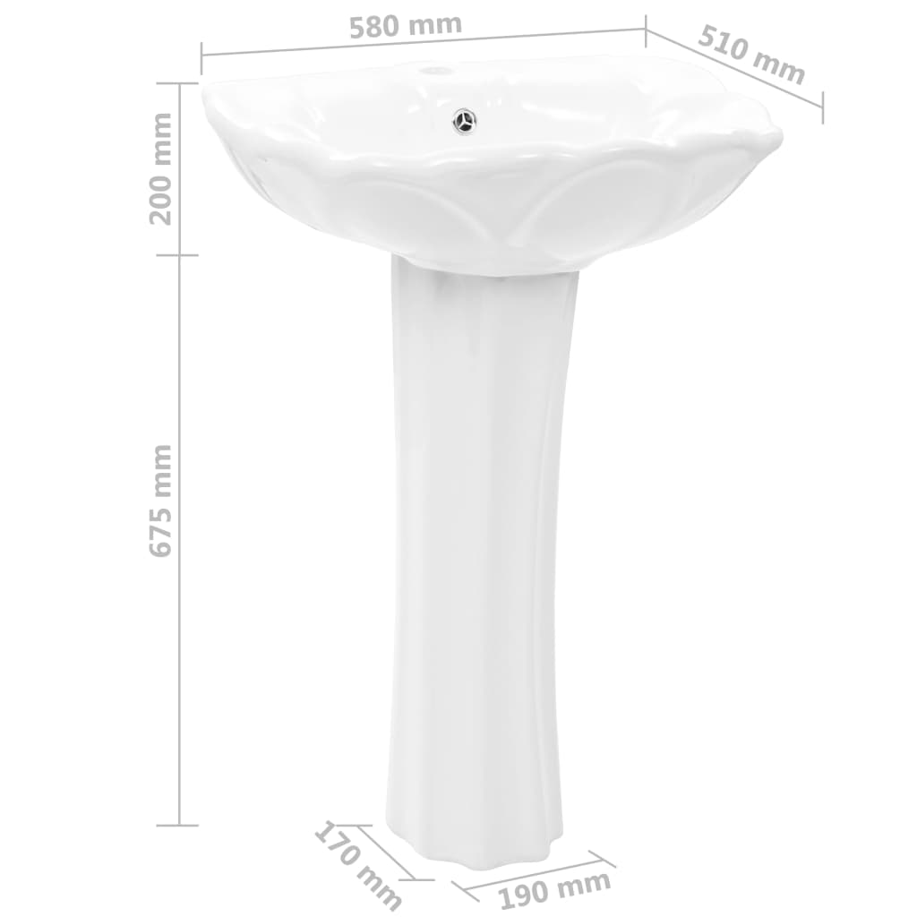 freestanding sink with legs, ceramic, white 580 x 510 x 200 mm