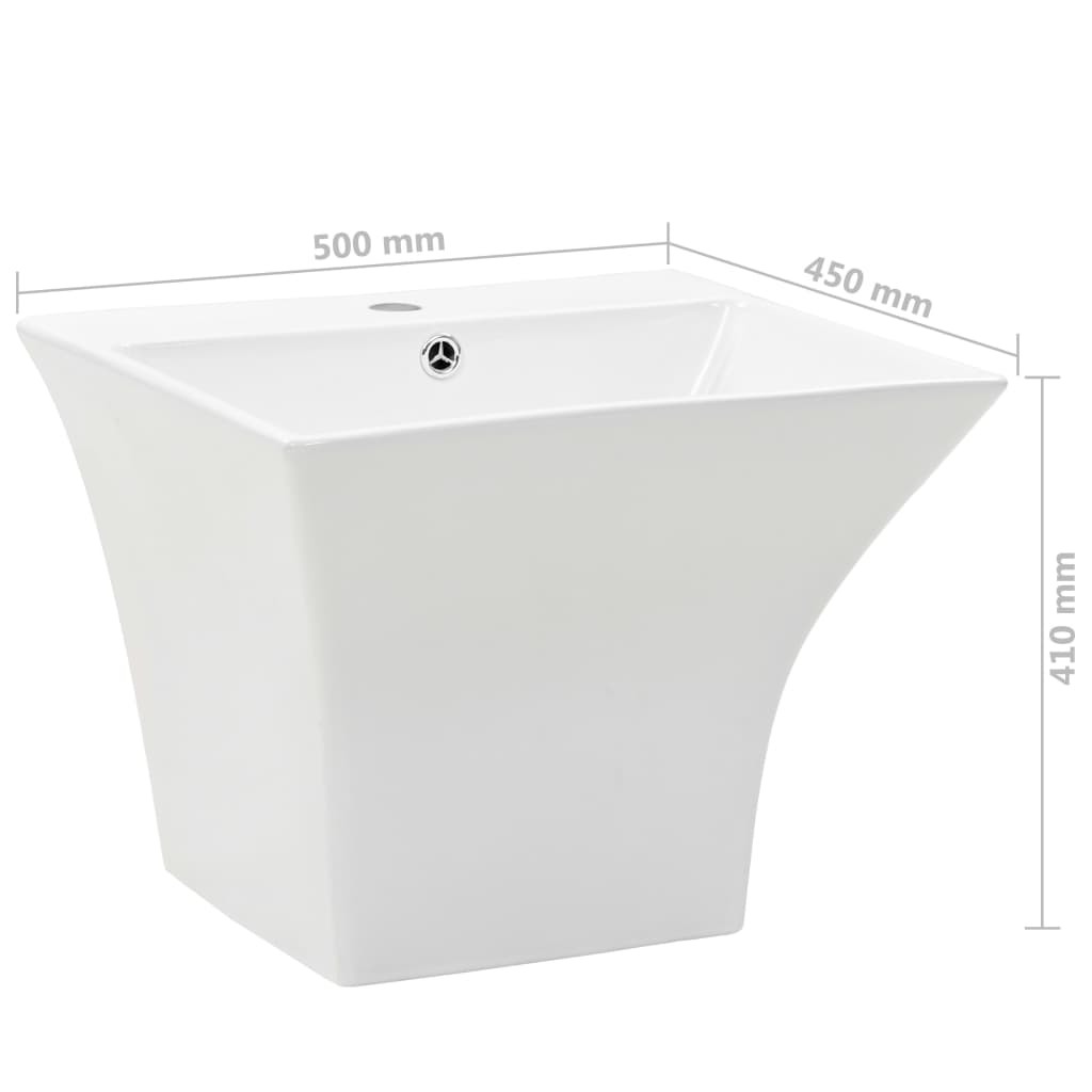 wall-mounted ceramic sink, white 500 x 450 x 410 mm