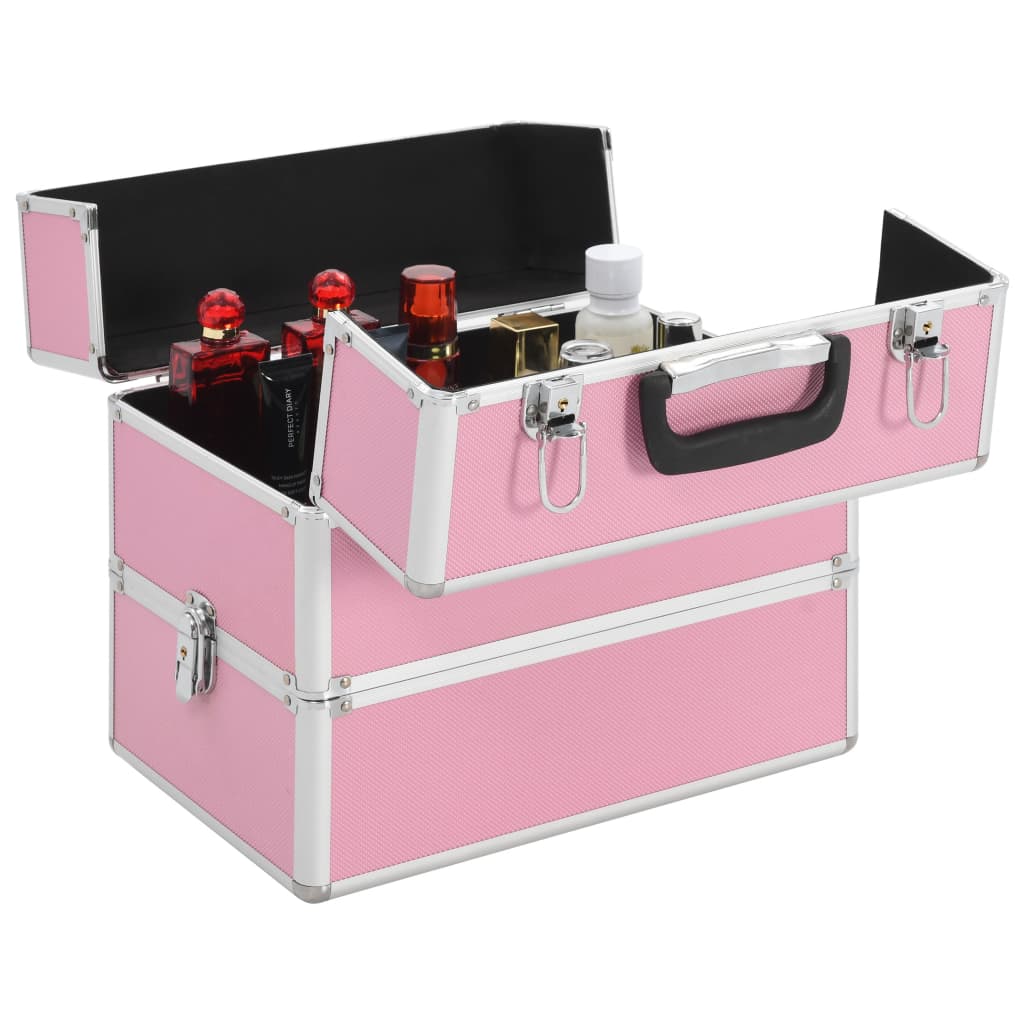 makeup case, 37 x 24 x 35 cm, pink, aluminum