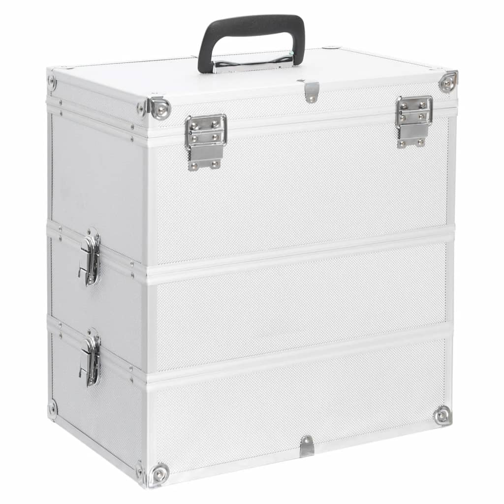 makeup case, 37 x 24 x 40 cm, silver, aluminum