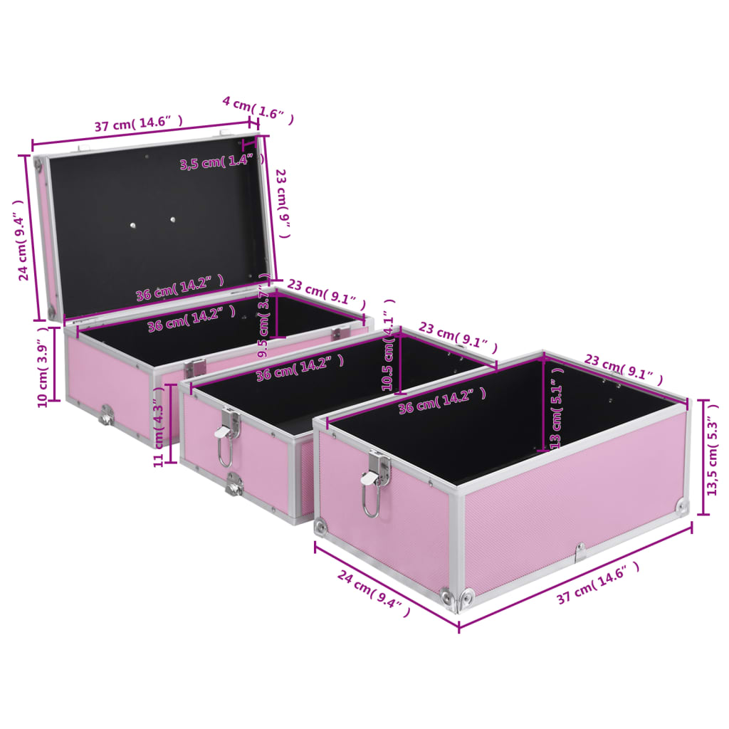 makeup case, 37 x 24 x 40 cm, pink, aluminum