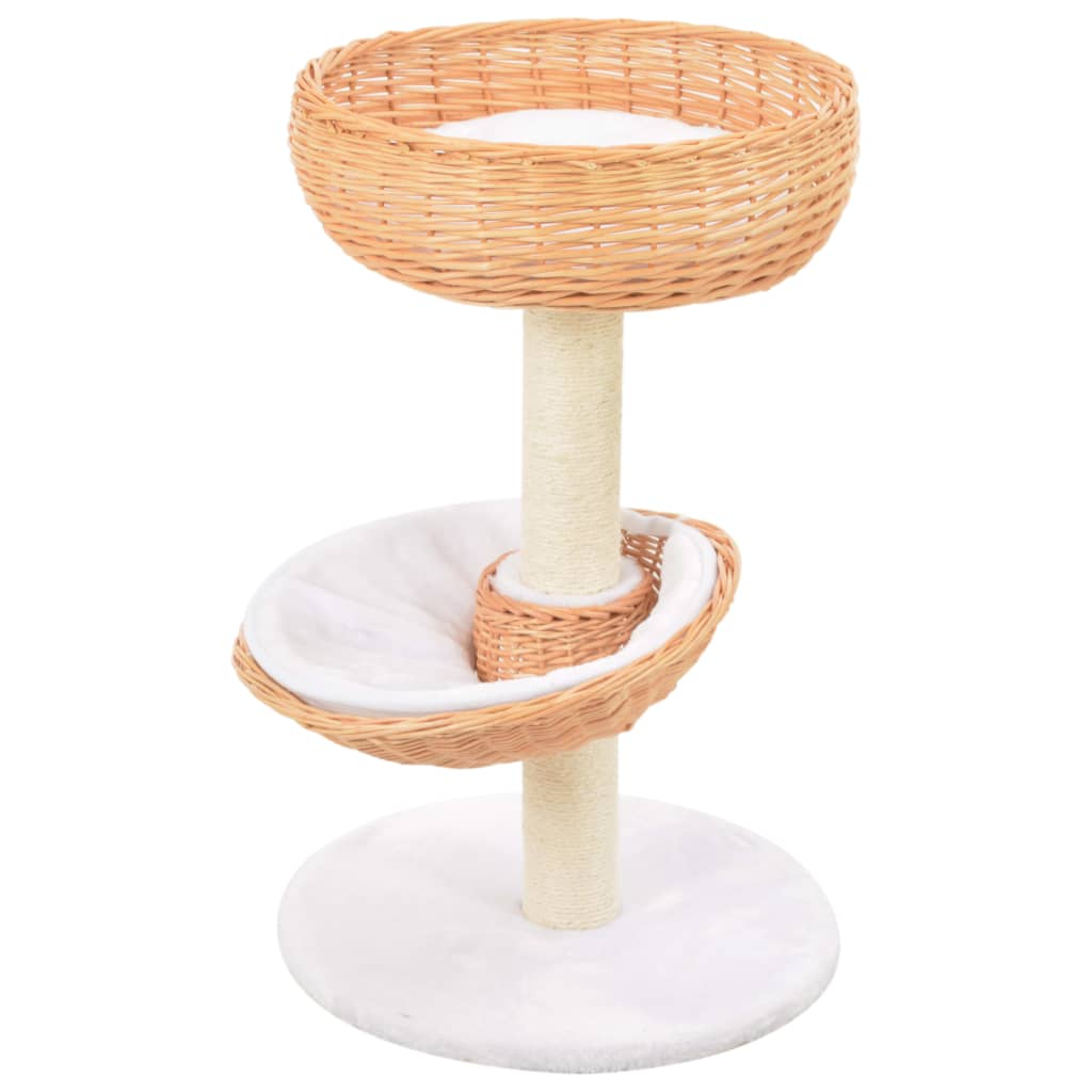 Cat house with sisal rope scratching post, natural willow wood