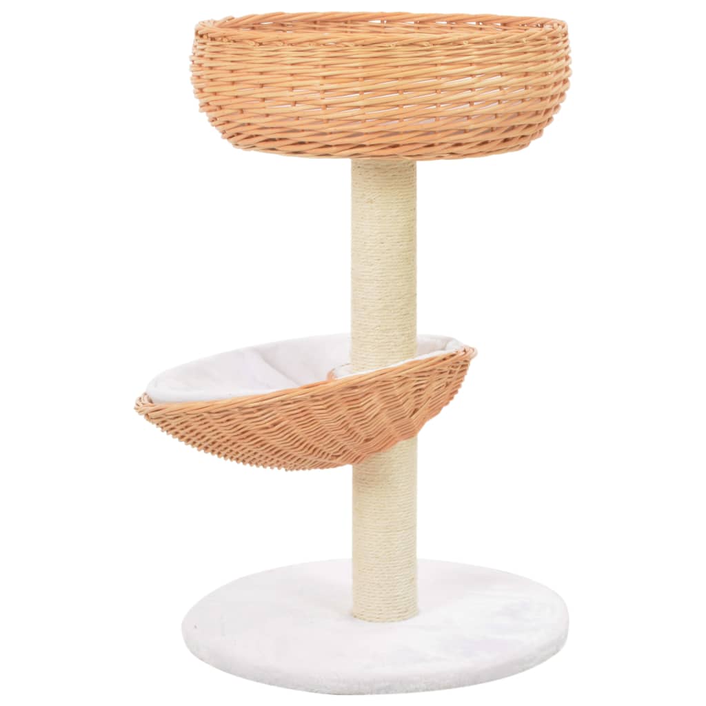 Cat house with sisal rope scratching post, natural willow wood