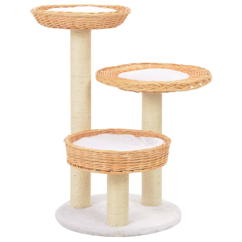 Cat house with sisal rope scratching post, natural willow wood