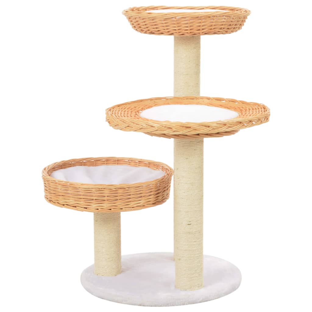 Cat house with sisal rope scratching post, natural willow wood