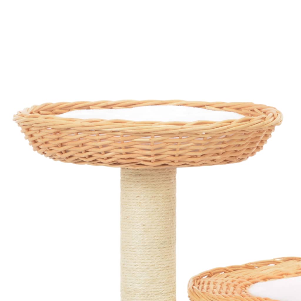 Cat house with sisal rope scratching post, natural willow wood