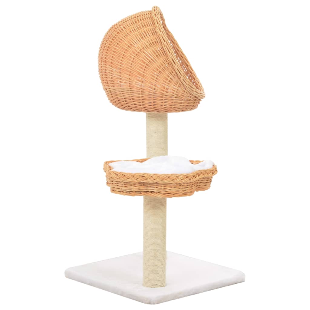 Cat house with sisal rope scratching post, natural willow wood