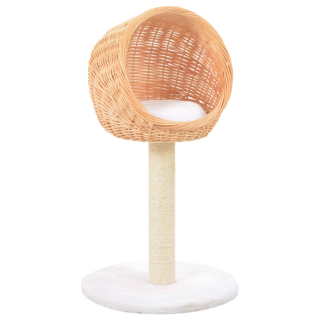 Cat house with sisal rope scratching post, natural willow wood