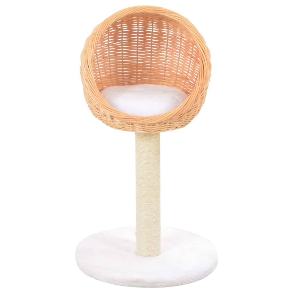 Cat house with sisal rope scratching post, natural willow wood