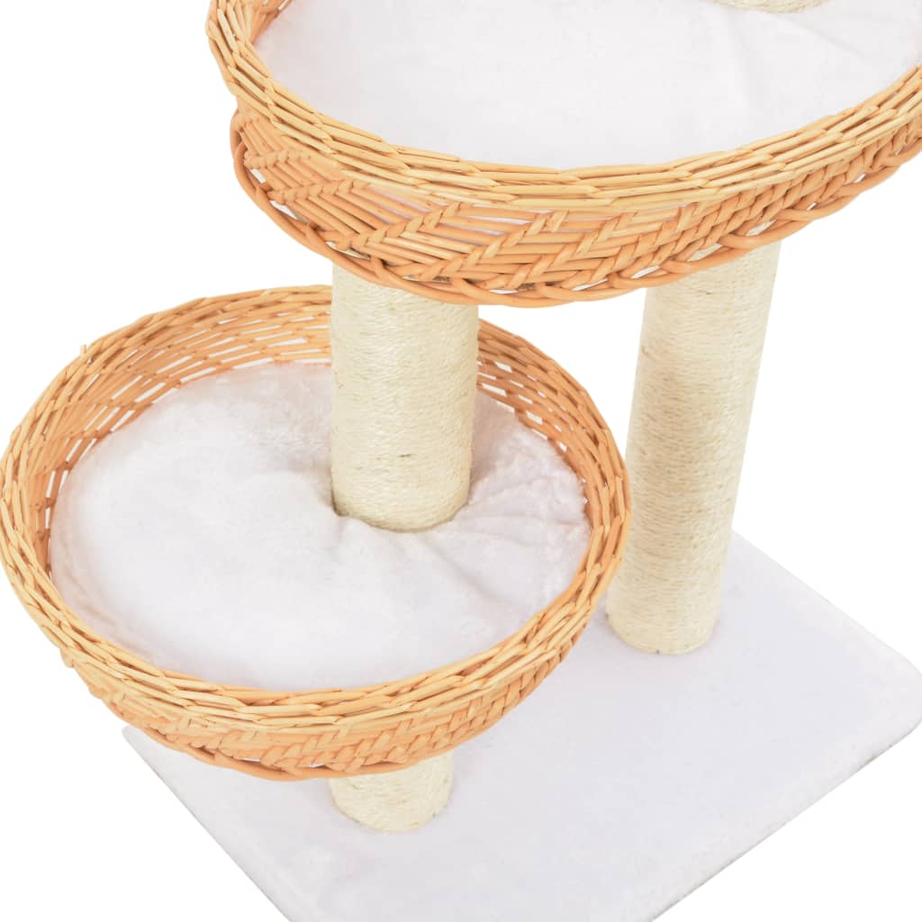 Cat house with sisal rope scratching post, natural willow wood