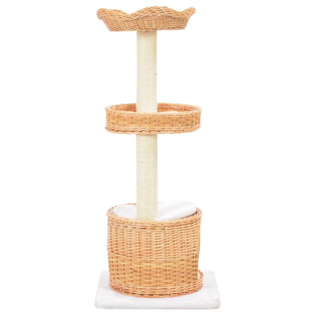 Cat house with sisal rope scratching post, natural willow wood