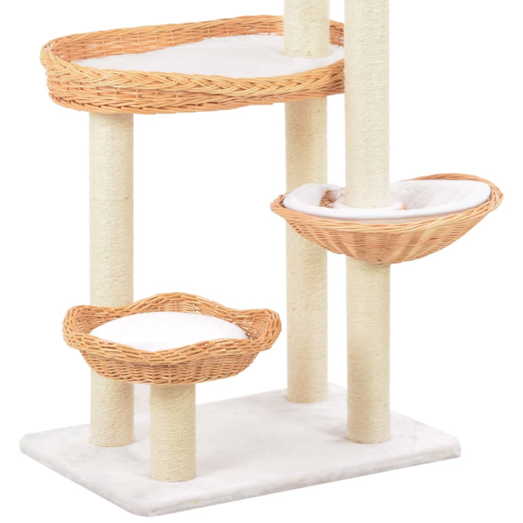 Cat house with sisal rope scratching post, natural willow wood