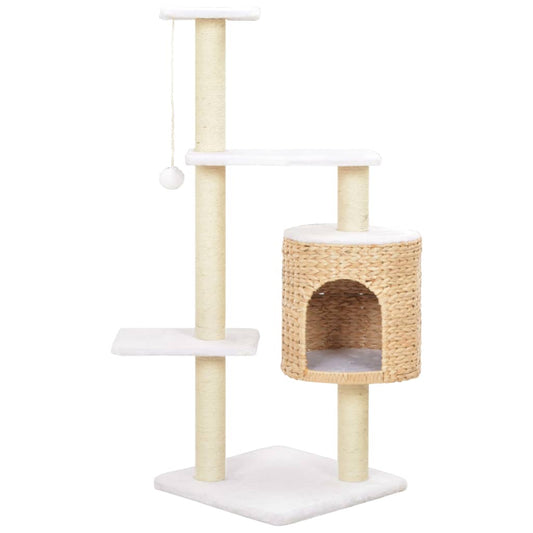 Cat house with sisal rope scratching post, seagrass