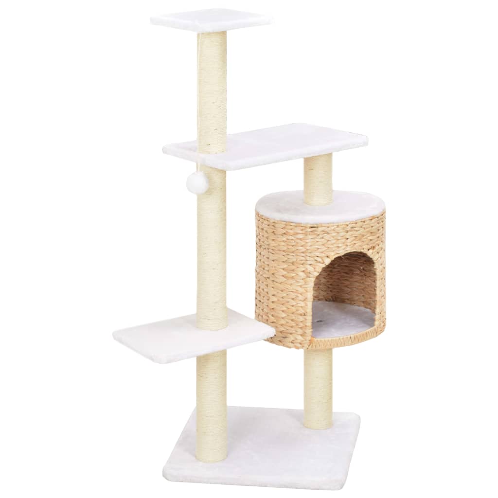 Cat house with sisal rope scratching post, seagrass