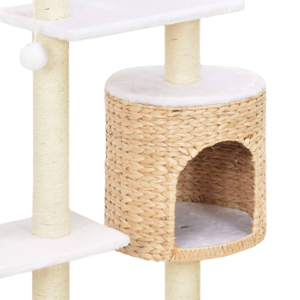 Cat house with sisal rope scratching post, seagrass