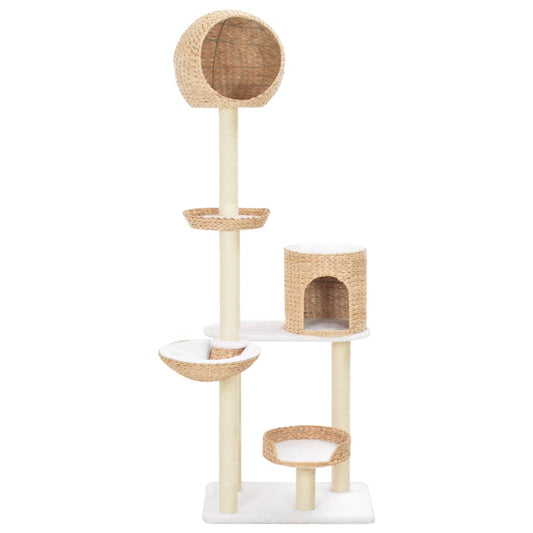 Cat house with sisal rope scratching post, seagrass