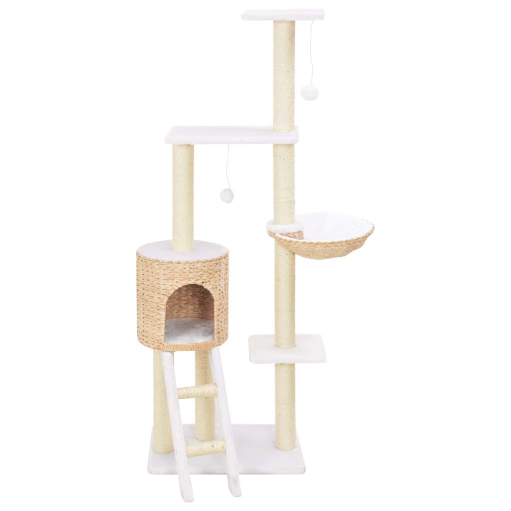 Cat house with sisal rope scratching post, seagrass